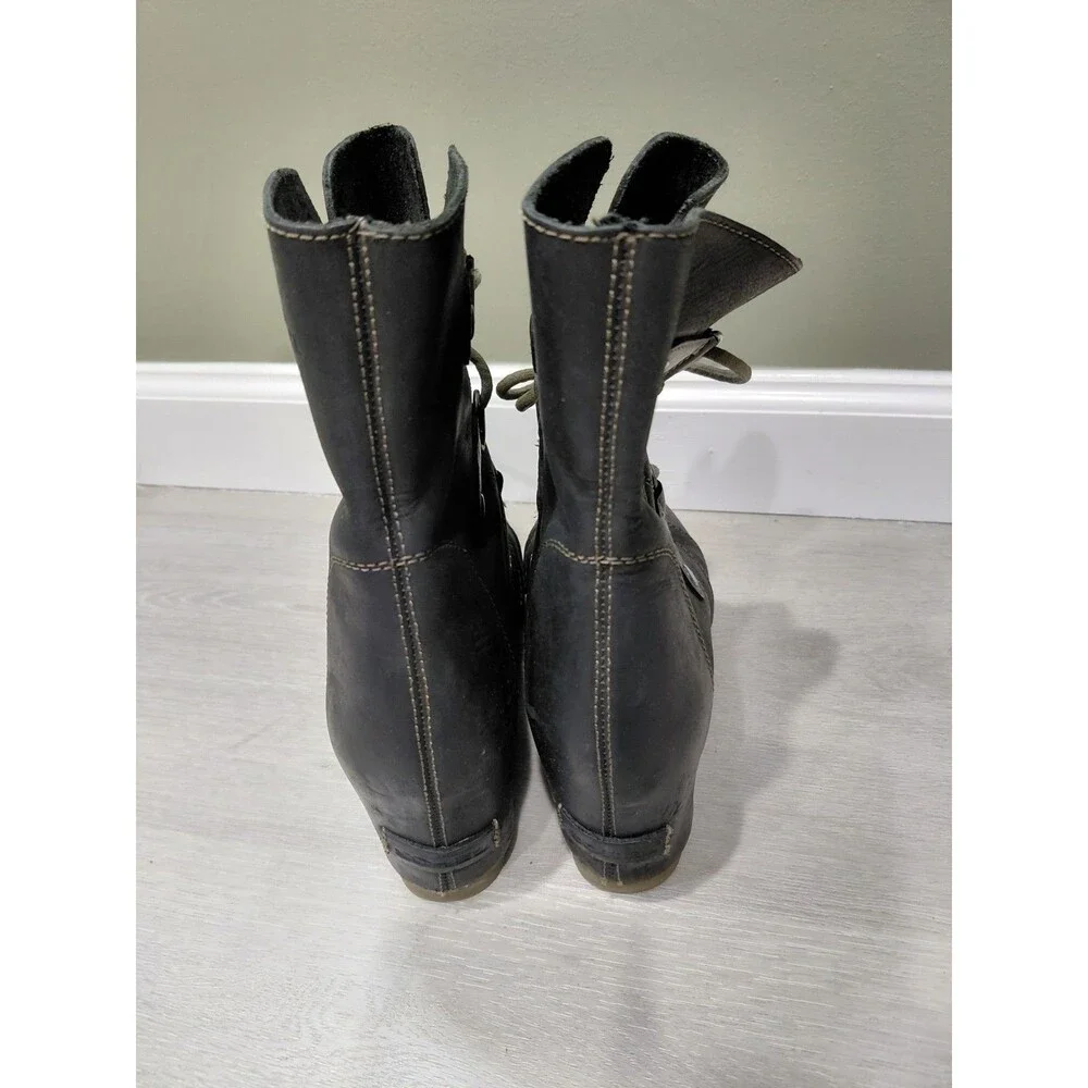 Sorel Joan of Arctic Lace Up Lexie Wedge Black Oil Rubbed Leather Women Size 7.5